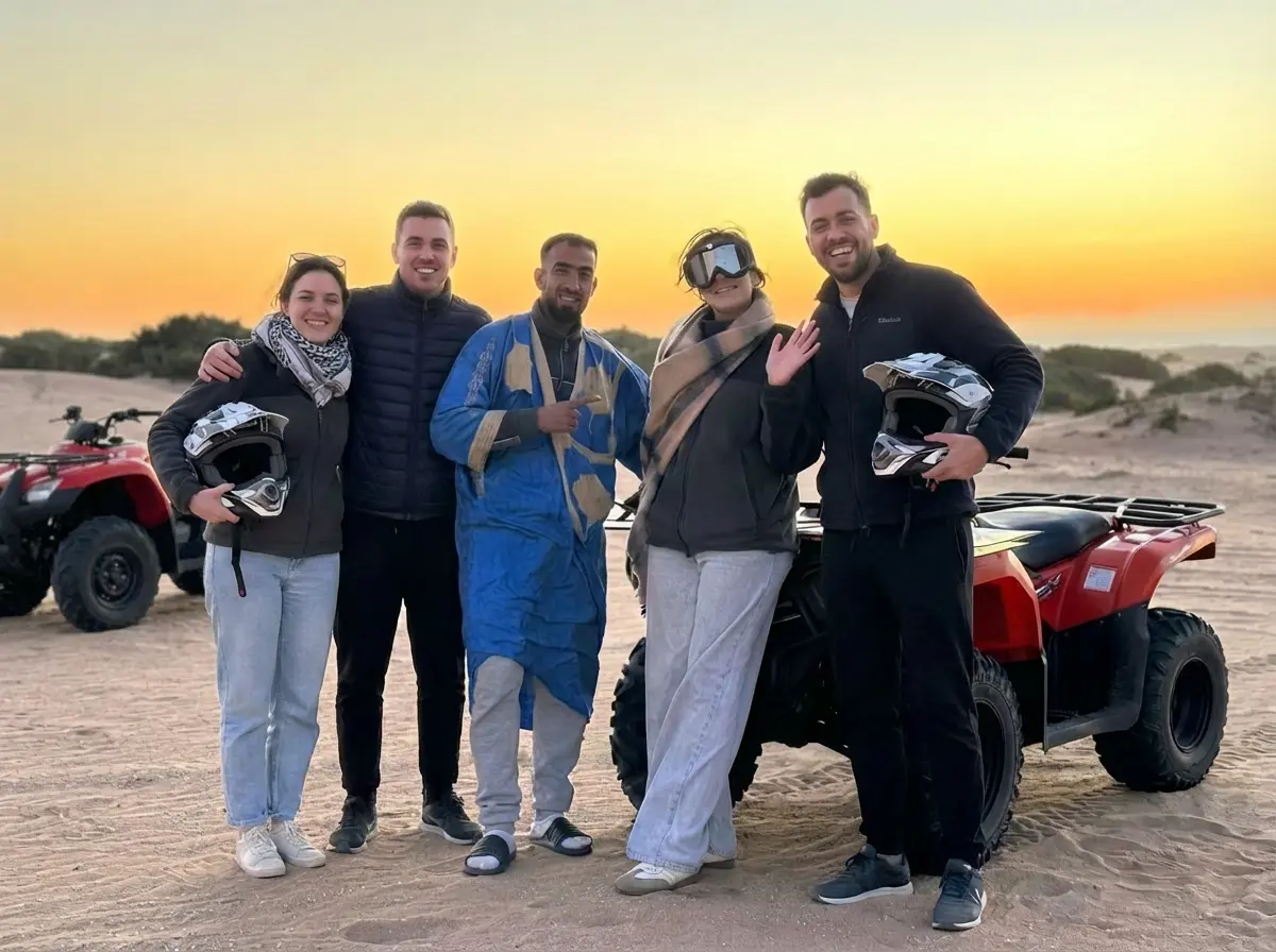 Quad biking group photo with local guide in Agadir